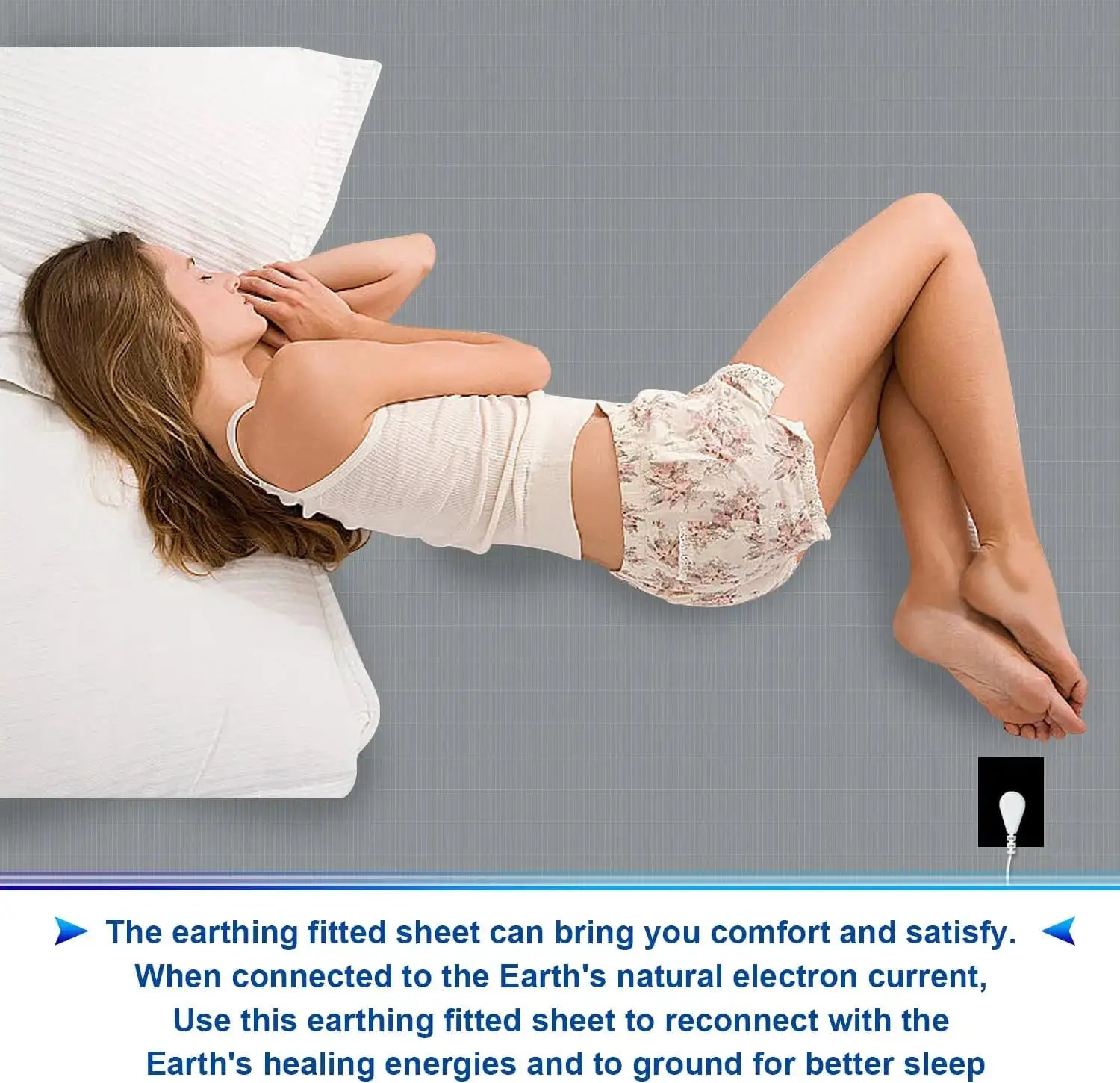 Simples Market MAXSHARER earthing fitted sheet in organic cotton with conductive silver fiber; white bed sheet shown.