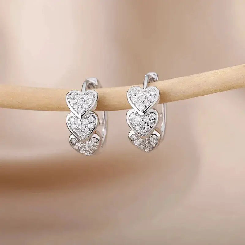 Hollow Zircon Heart Earrings For Women Stainless Steel Gold Color Jewelry Gift Free Shipping Luxury Wedding Accessory