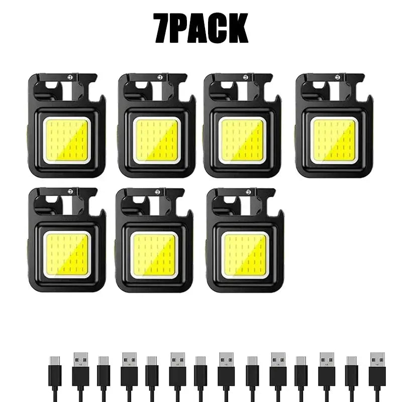 Simples Market 7-pack black USB rechargeable keychain lights with yellow COB LED pocket clip lanterns for camping