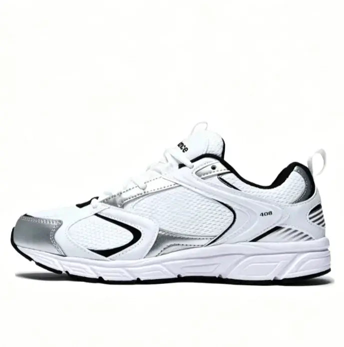 Simples Market 408 unisex low-top running shoes, white mesh upper with black accents