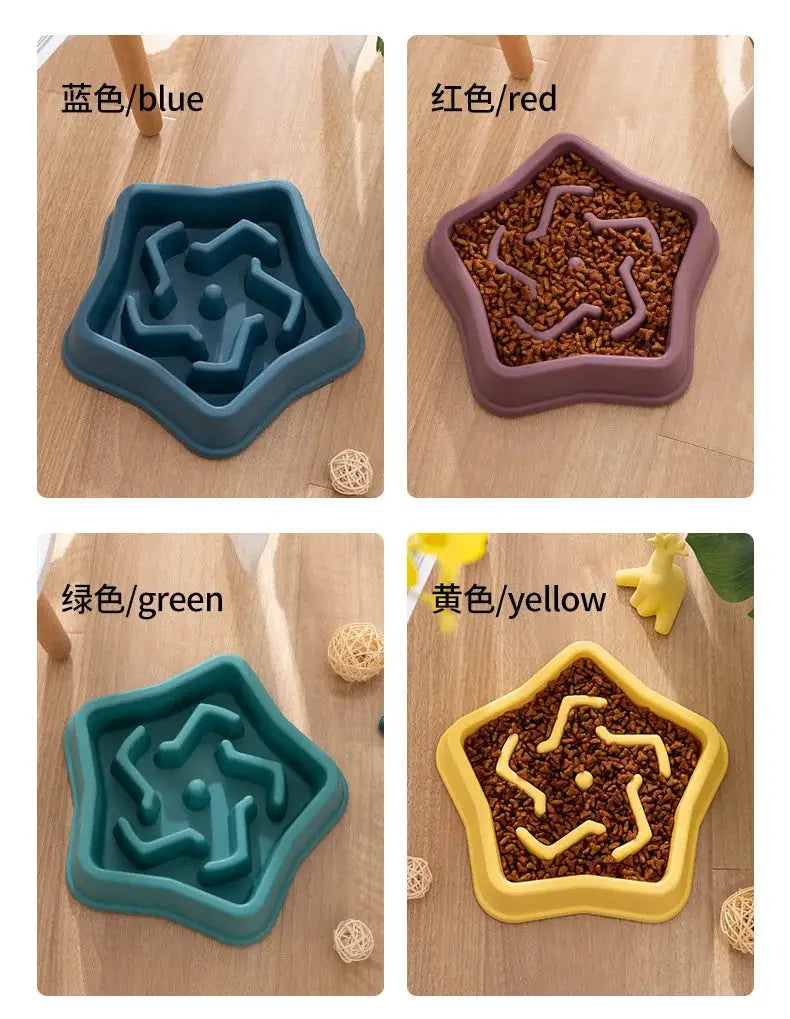 Simples Market pet slow-feeder bowl, star-shaped, anti-choking thickened and non-slip, blue/green/red/yellow
