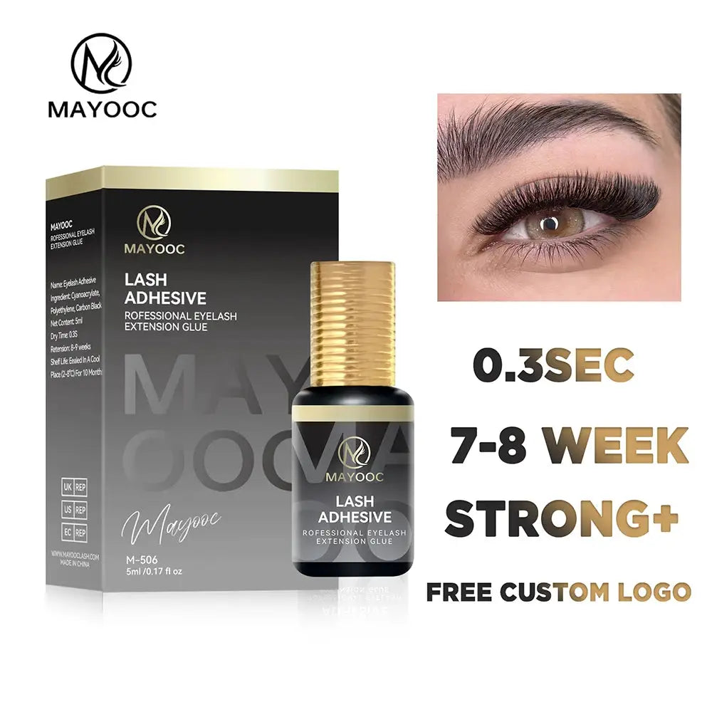 Mayooc 0.3 Sec Eyelash Extension Glue Fast Dry Lash Adhesive for Individual Lashes Sensitive Eyes Black Strong Bond