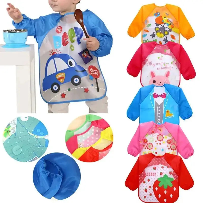 Waterproof EVA Full Sleeve Baby Bibs For Kids Long Sleeve Feeding Smock Apron Eating Breastplate Infant Clothing