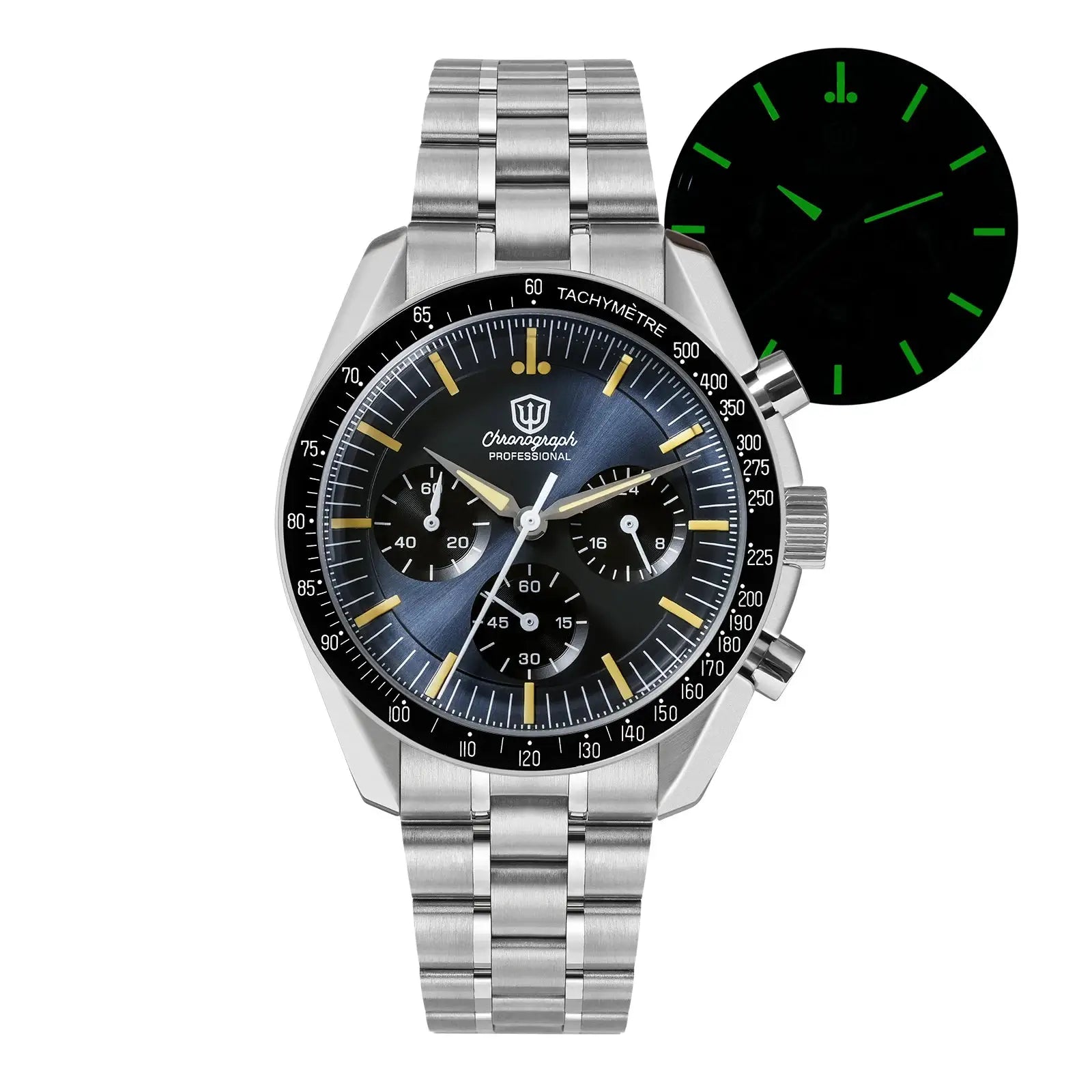 Watchdives WD1863 chronograph watch with stainless steel bracelet and blue dial