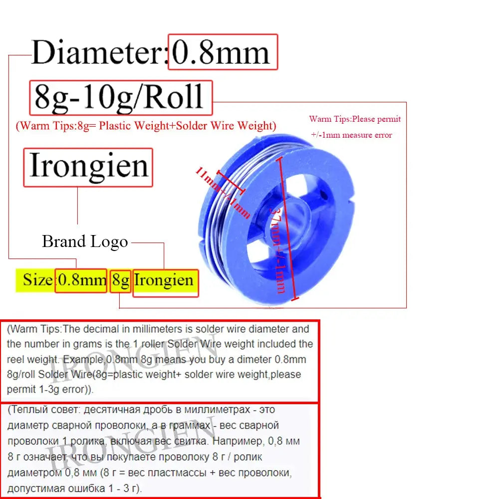 Irongien High Purity Soldering Wire 8g and 50g Roll Mixed Tin Rosin Core Diameter 0.6 to 1.5mm for Electrical Soldering