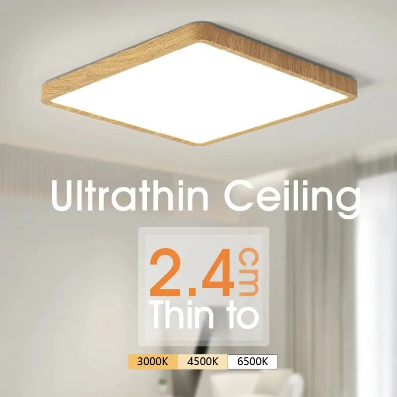 MARPOU 2.4cm ultra-thin square wood-grain LED ceiling light for living room, Simples Market