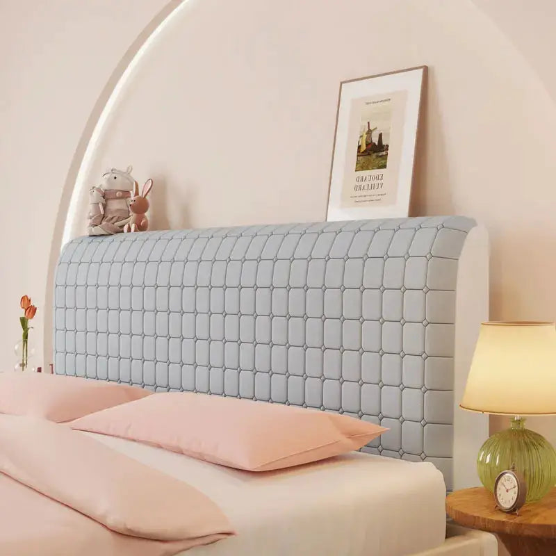 Headboard Cover Queen Size by Simples Market; dustproof stretch velvet grey quilted slipcover
