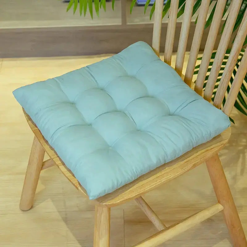 Simples Market LMETJMA chair pad cushion, light blue tufted square seat cushion with ties for dining chairs.