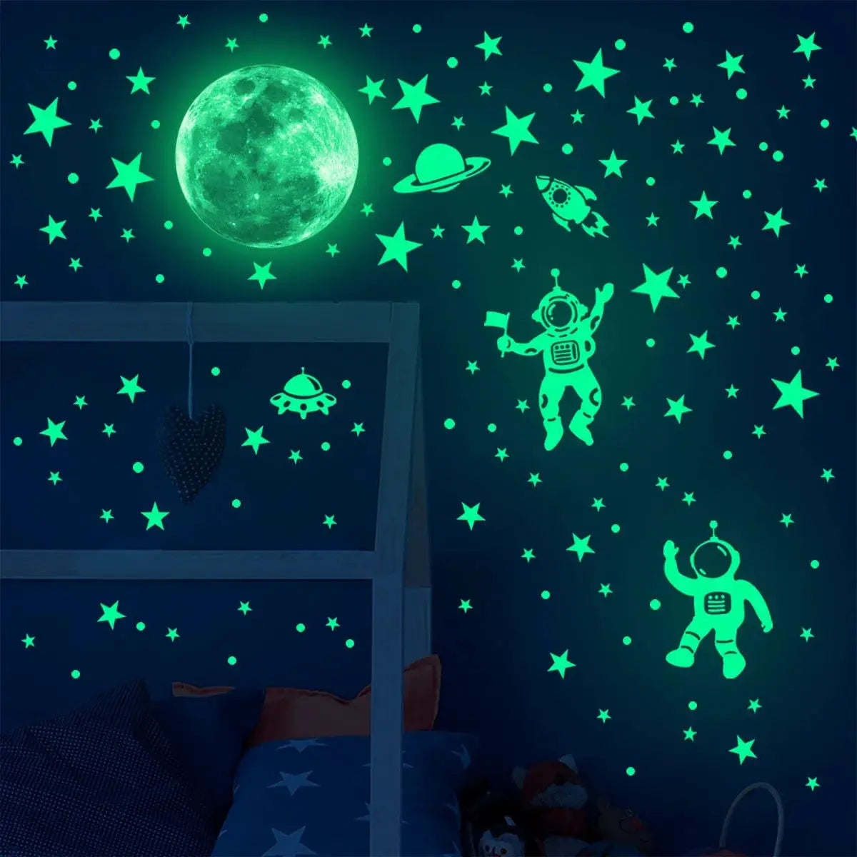 Luminous Moon And Stars Wall Stickers For Kids Room Decor Glow In The Dark Earth Wall Decals Noctilucent