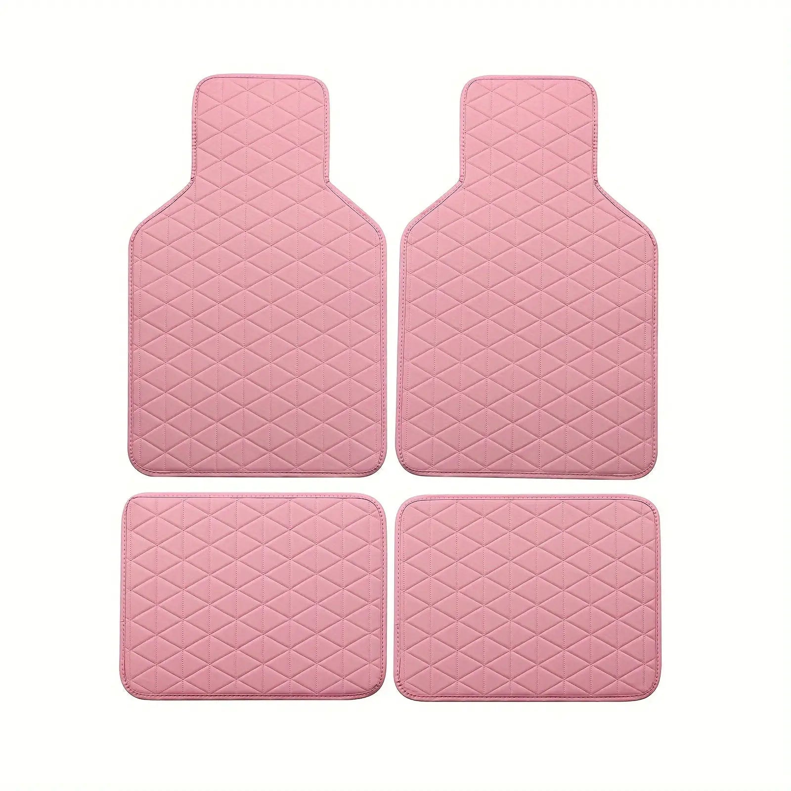 4-piece pink PU leather car floor mats, quilted diamond pattern, waterproof, Simples Market