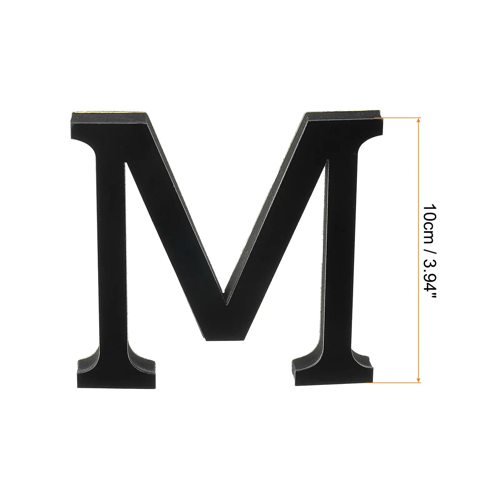 Two black 3D mirror acrylic letter M wall art pieces, 10 cm tall, self-adhesive home decor