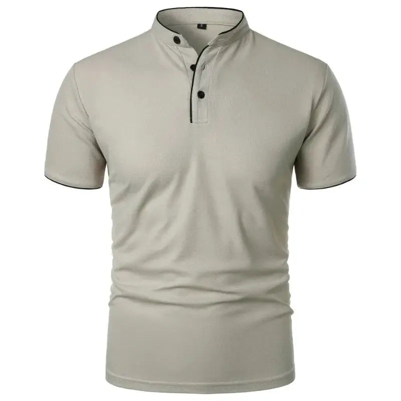 Men's short-sleeve polo shirt with stand collar in solid beige