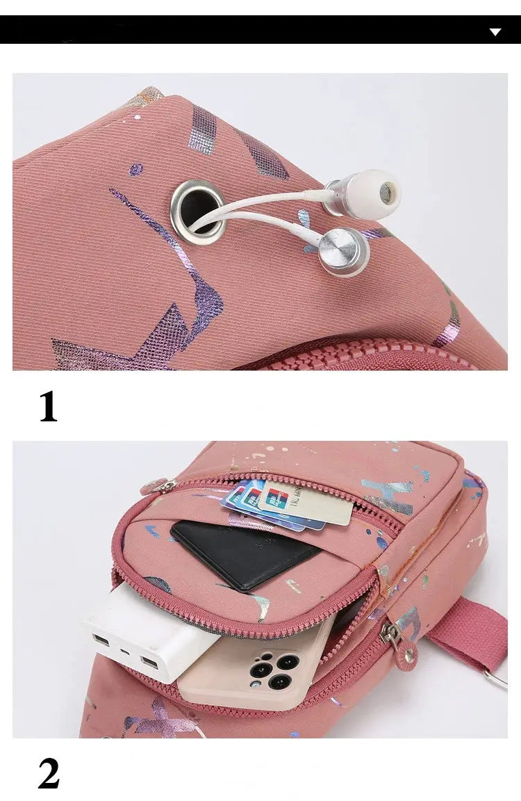 Simples Market pink chest bag crossbody sling backpack for women with front pocket and card slots
