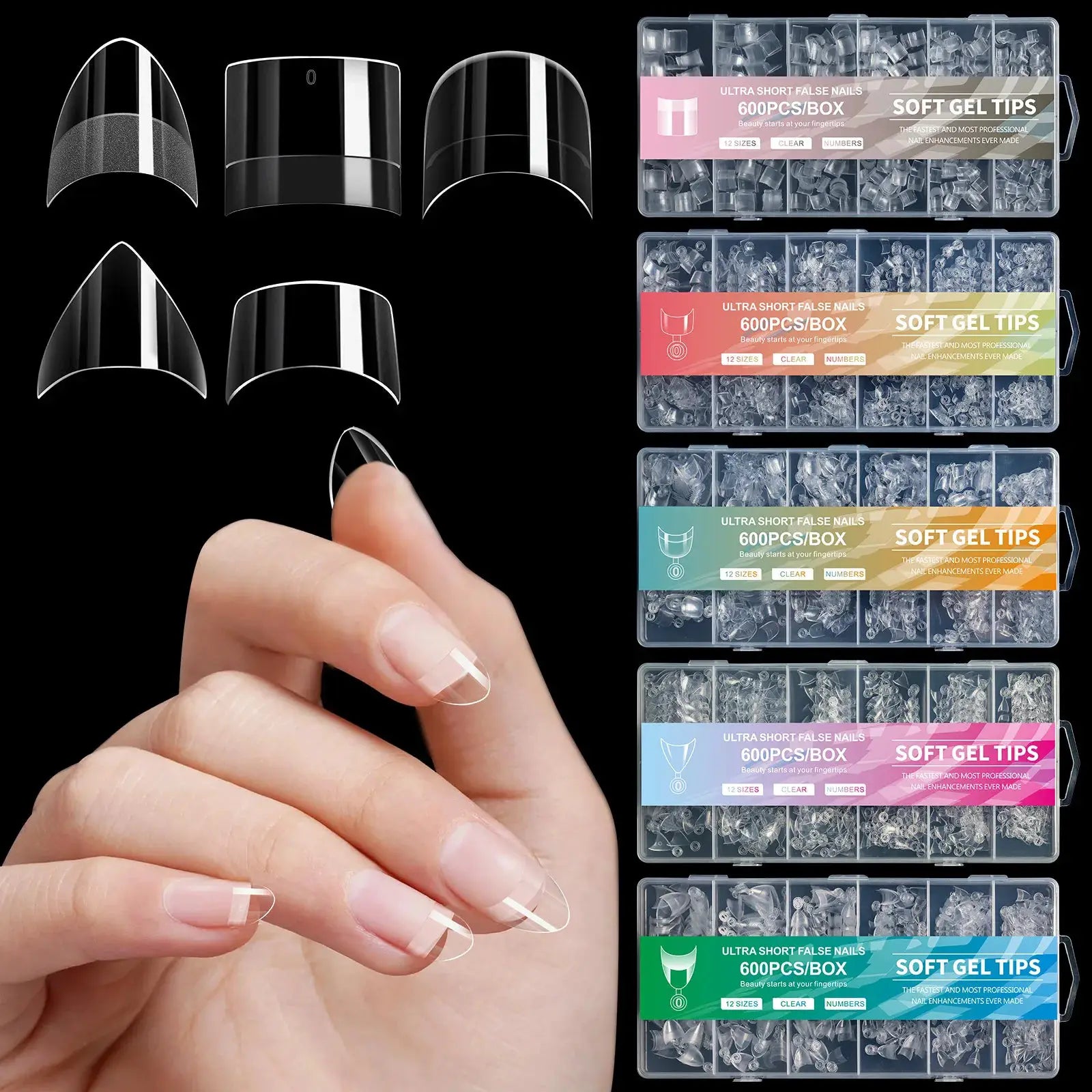 GlamNail 600Pcs Ultra Short French Press On Acrylic Nails Almond Square Traceless Finish Salon Quality At Home
