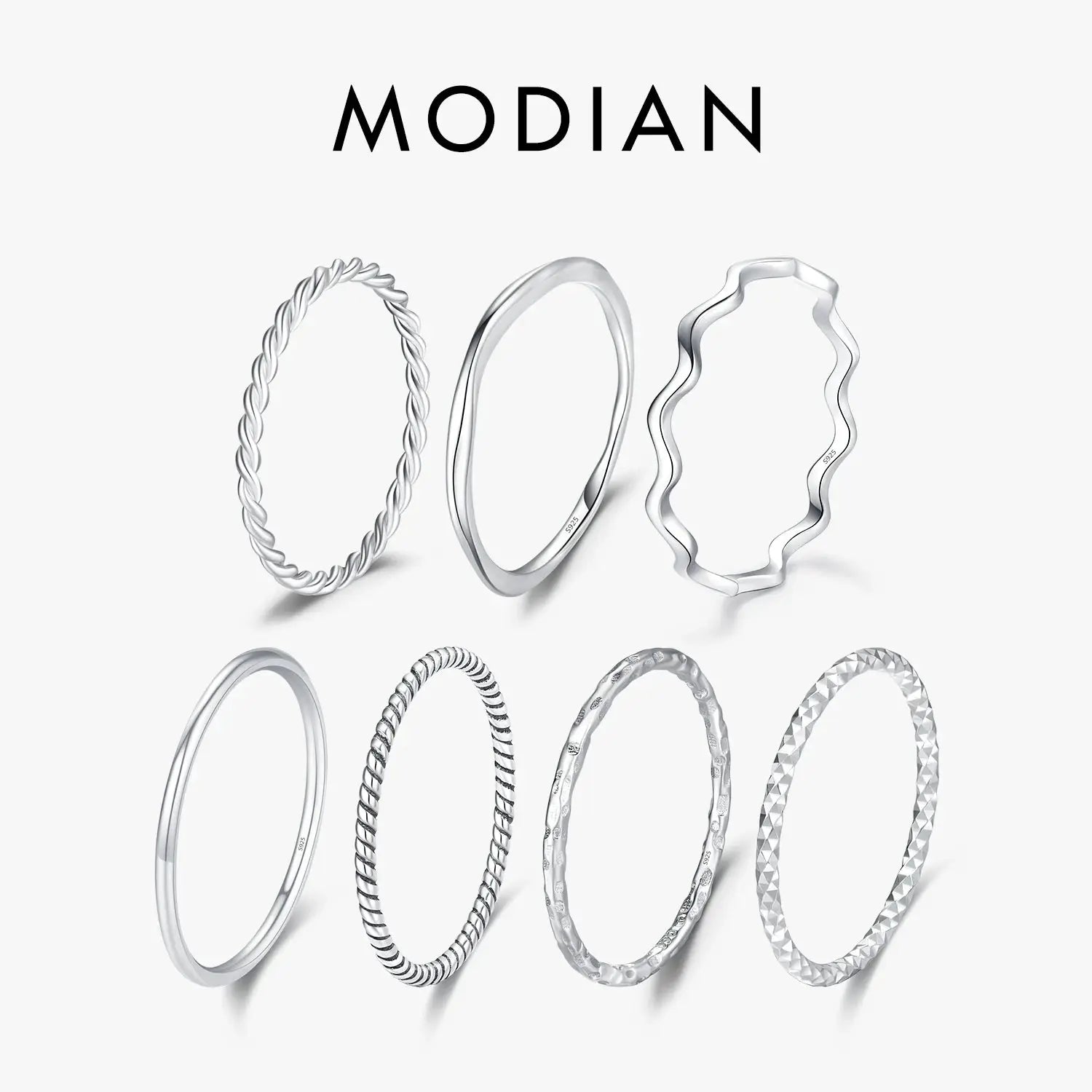 MODIAN 925 Sterling Silver Stackable Ring For Women Simple Fashion Wave Geometric Exquisite Jewelry