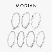 MODIAN 925 Sterling Silver Stackable Ring For Women Simple Fashion Wave Geometric Exquisite Jewelry