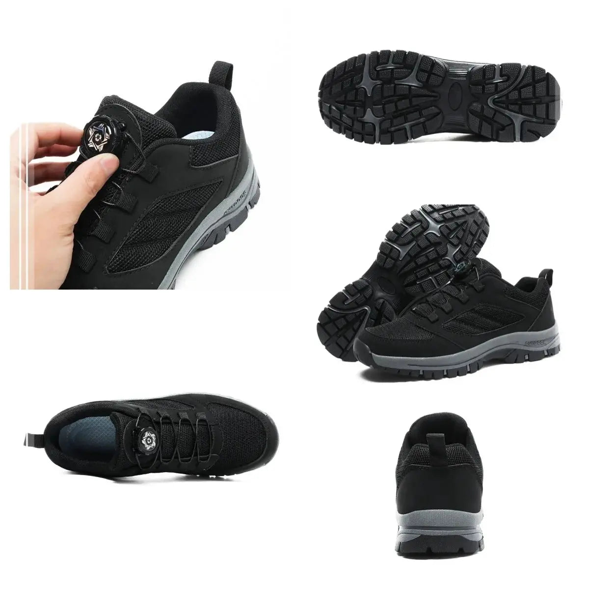 Simples Market men's outdoor sports shoes with rotating buckle, black, anti-slip outsole, sizes 39-48