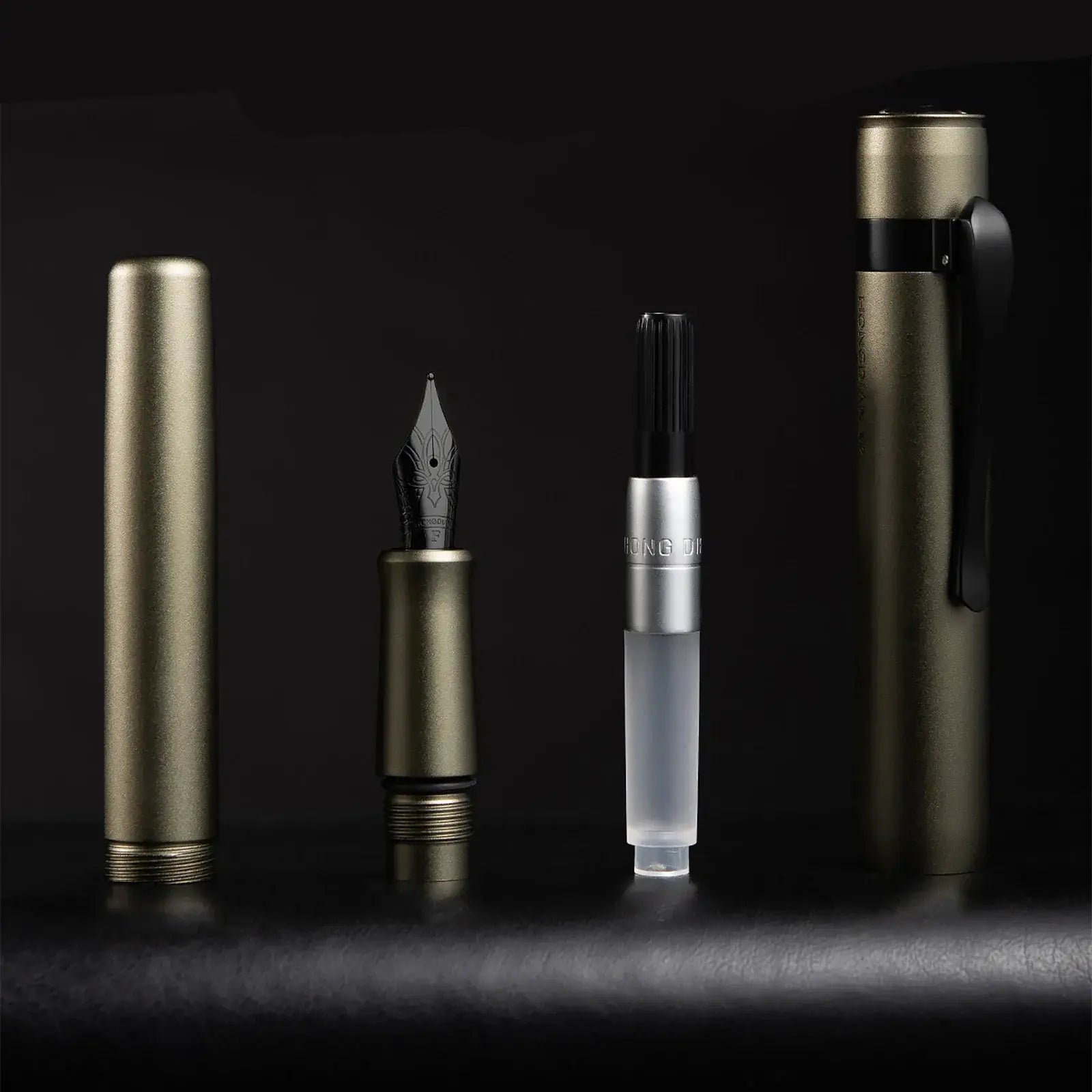 Hongdian M2 fountain pen mini set with gold-metal barrels and silver nib, Simples Market brand.