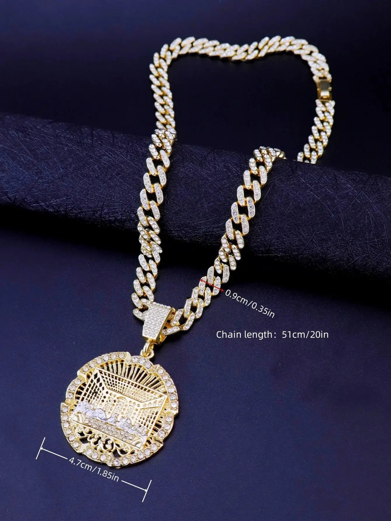 14K Gold tone Last Supper Round Medallion Necklace With Cuban Chain And Figaro Cross Charm For Hip Hop Punk Style