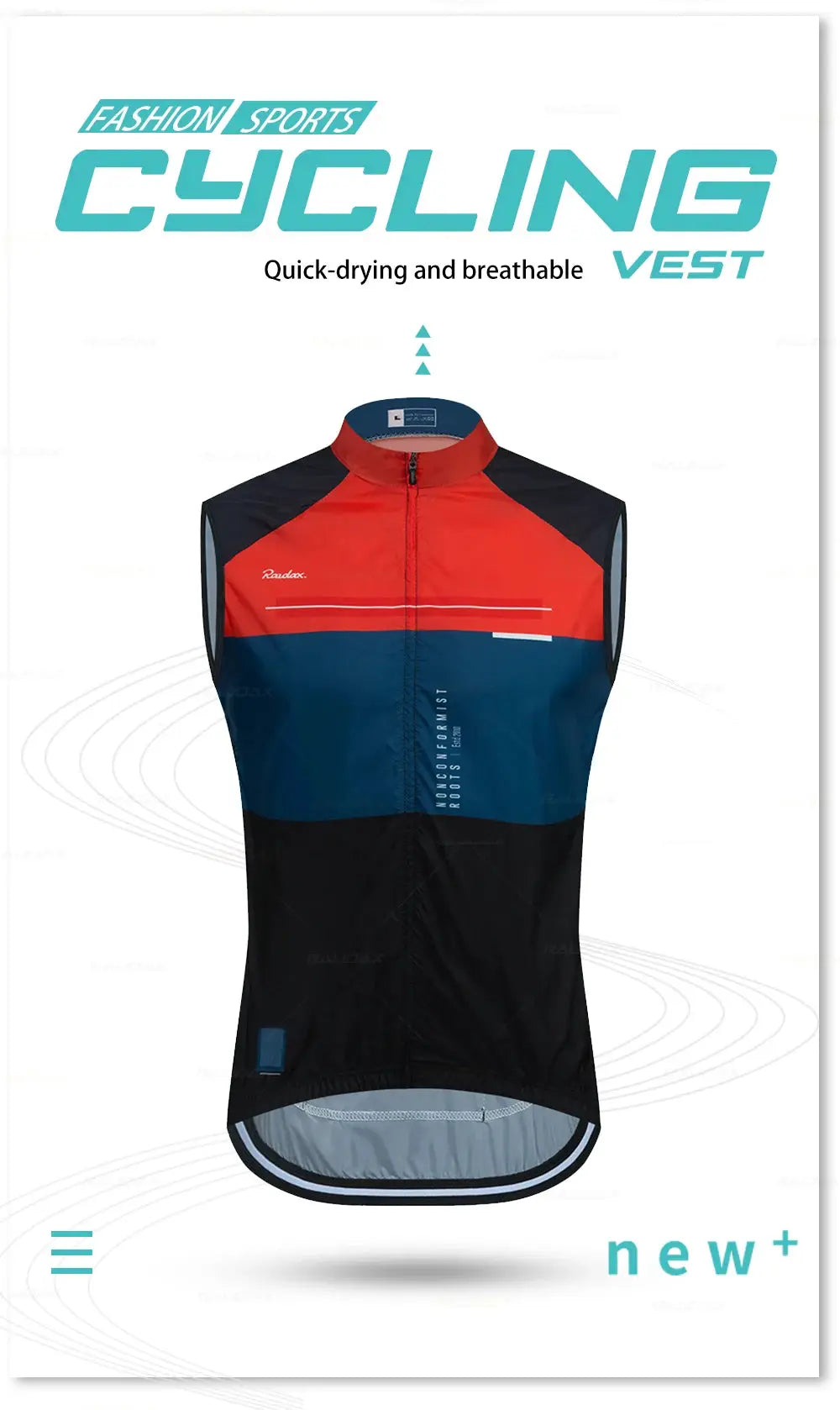 Men's sleeveless cycling vest gilet in red, navy and black with mesh panels, windproof Simples Market