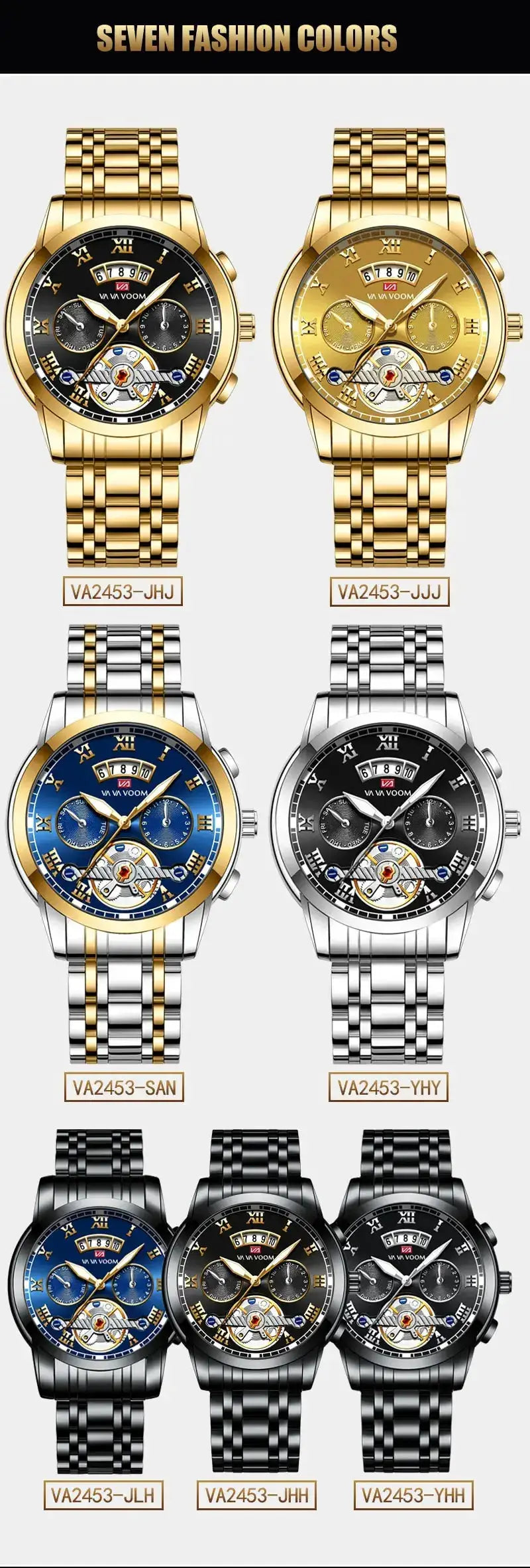 Men's luxury stainless steel watches set in seven color options by Simples Market