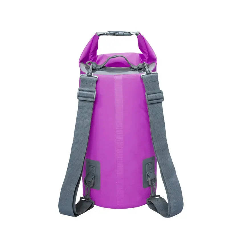 Simples Market PVC waterproof dry bag, purple cylindrical tote with gray double-shoulder straps