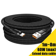 HyperCharge USB Type C Braided Extended Cable 3m 5m 8m Fast Charging And Data For Huawei Xiaomi Oppo Durable