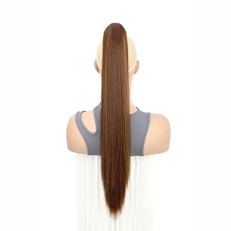 24-inch synthetic long straight clip-on ponytail hair extension in brown