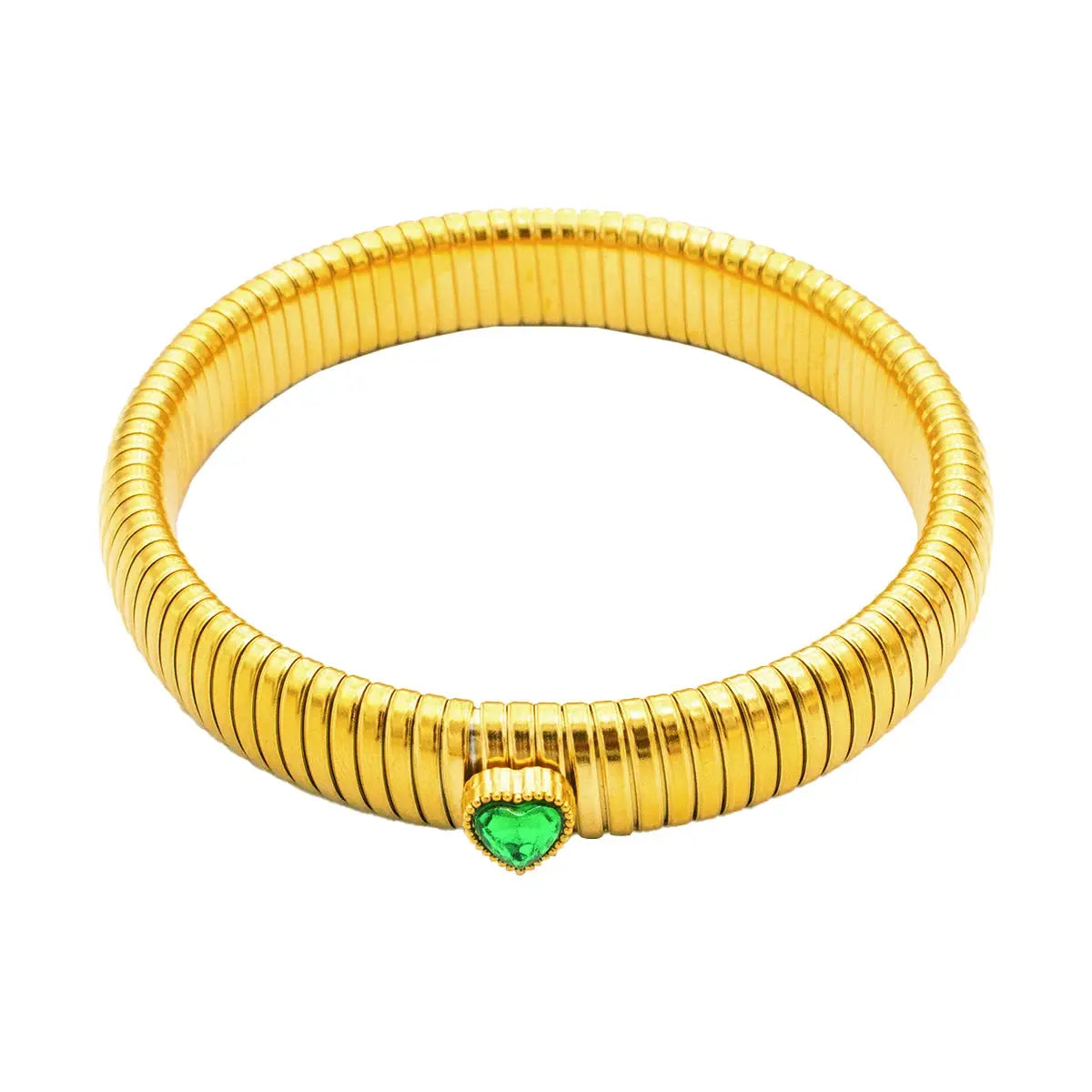 Waterproof Stainless Steel Retro Elastic Thick Metal Polish Bracelet 18K Gold Plated Unisex Jewelry For Men Women