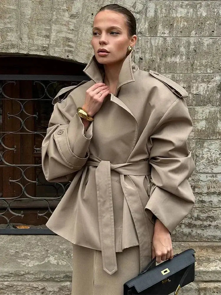 Lace Up Trench Coat For Women Waist Cinching Windproof Autumn Office Ready Outerwear