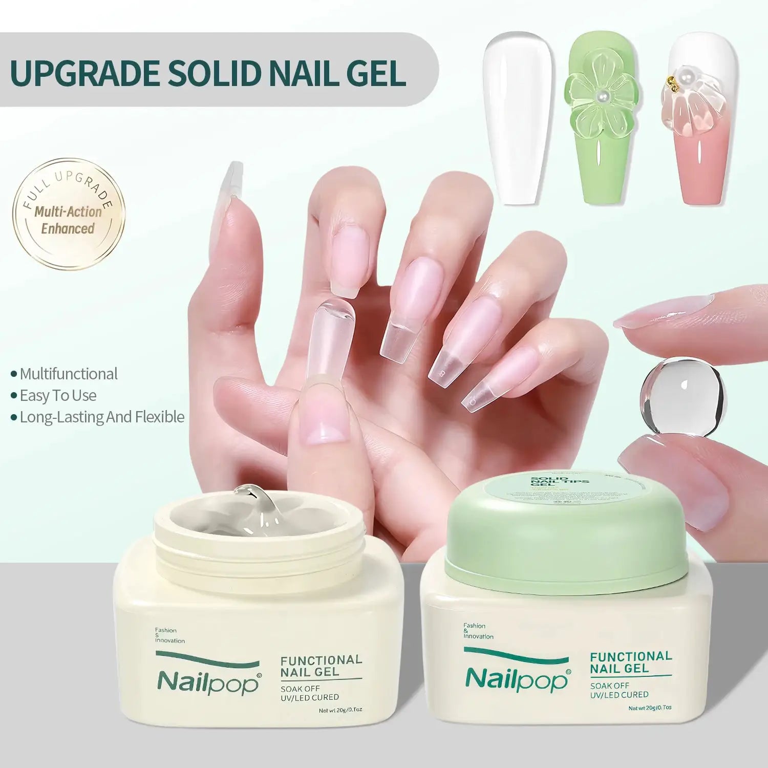 Nailpop Solid Nail Gel Glue For Press On Nails Strong Clear UV Gel Adhesive For Long Lasting Bond