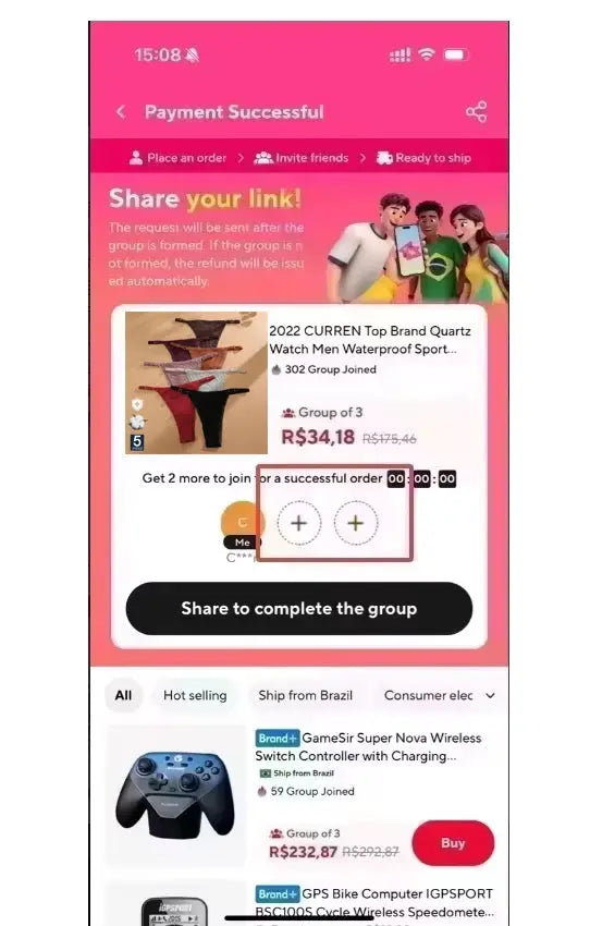 FINETOO 5PCS cotton G-string panty set by Simples Market shown on pink shopping app screen