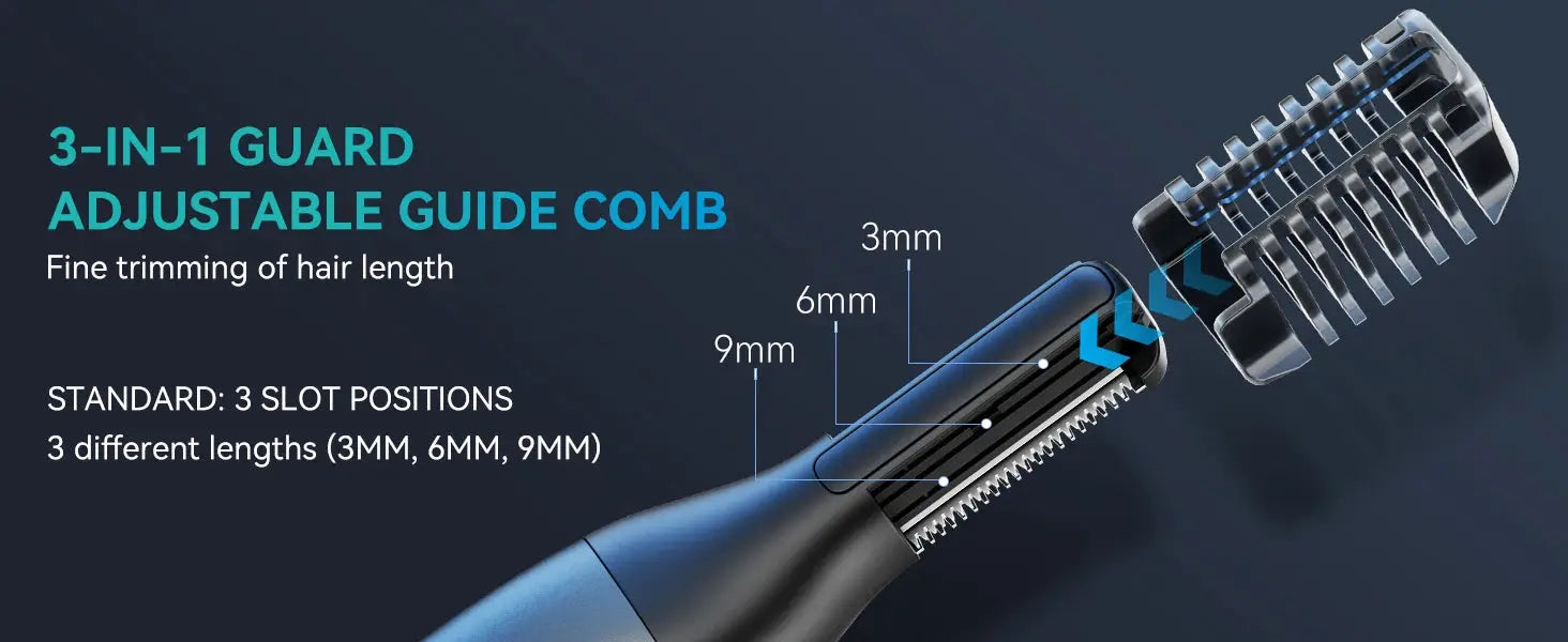 KENSEN S15 electric beard trimmer with dual-sided blade and 3-in-1 adjustable guard comb; blue body and IPX6 waterproof.
