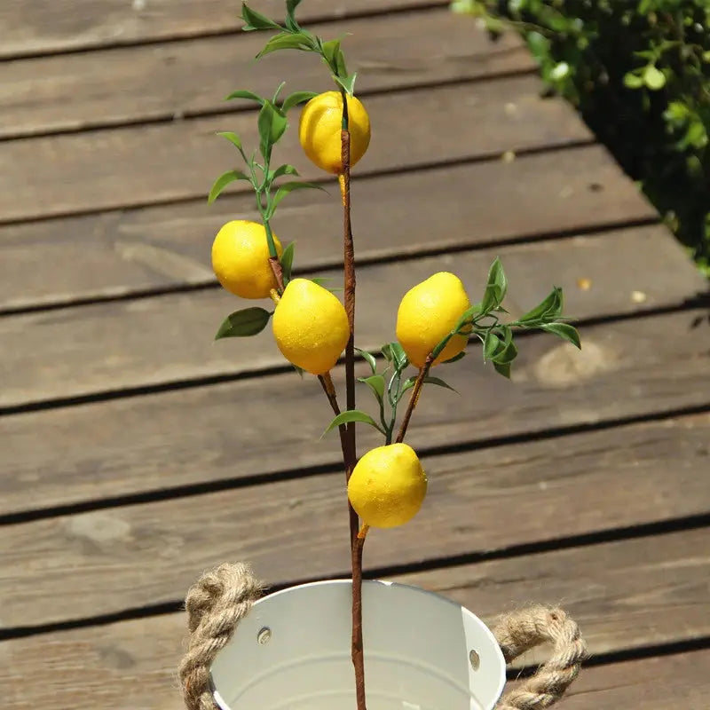 Luxury Lemon Fruit Branch With Green Leaves Artificial Flowers For Home Decor And Photography Props Realistic Fake Plant