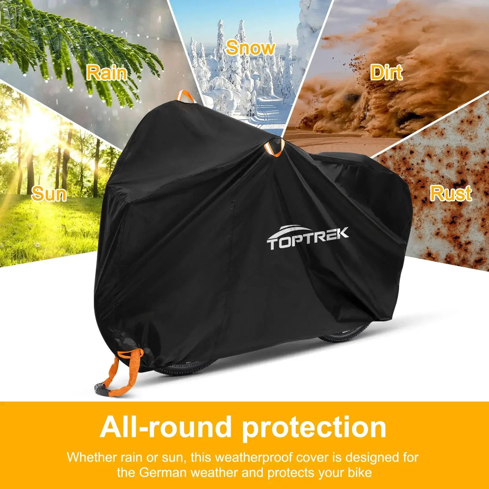 Toptrek Bike Cover 210T All Weather Waterproof Bicycle Protector Rain Snow Dustproof Shield