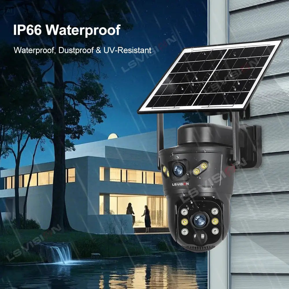 Outdoor solar security camera LS VISION by Simples Market, 8MP dual lens, 4G/WiFi, night vision, IP66 waterproof