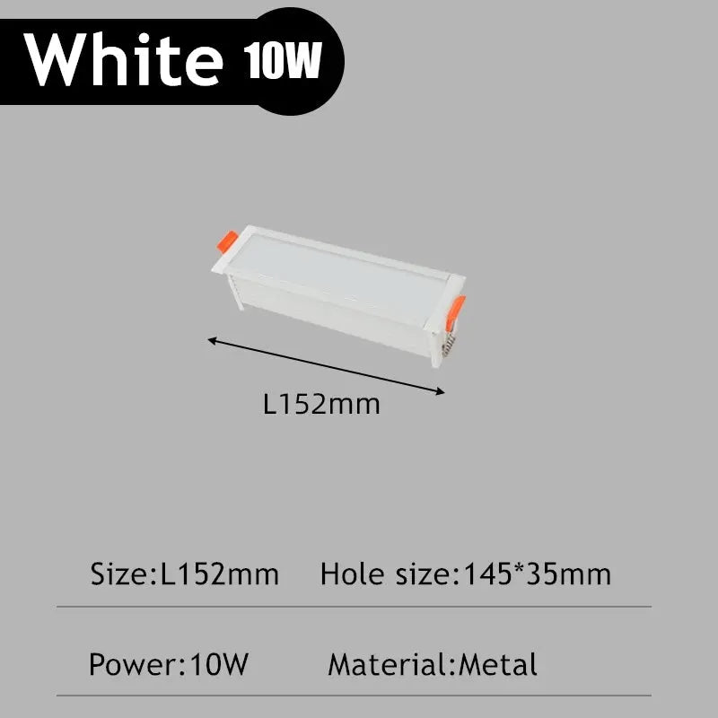 White LED downlight rectangular grille, 10W, metal, 152mm length, Simples Market