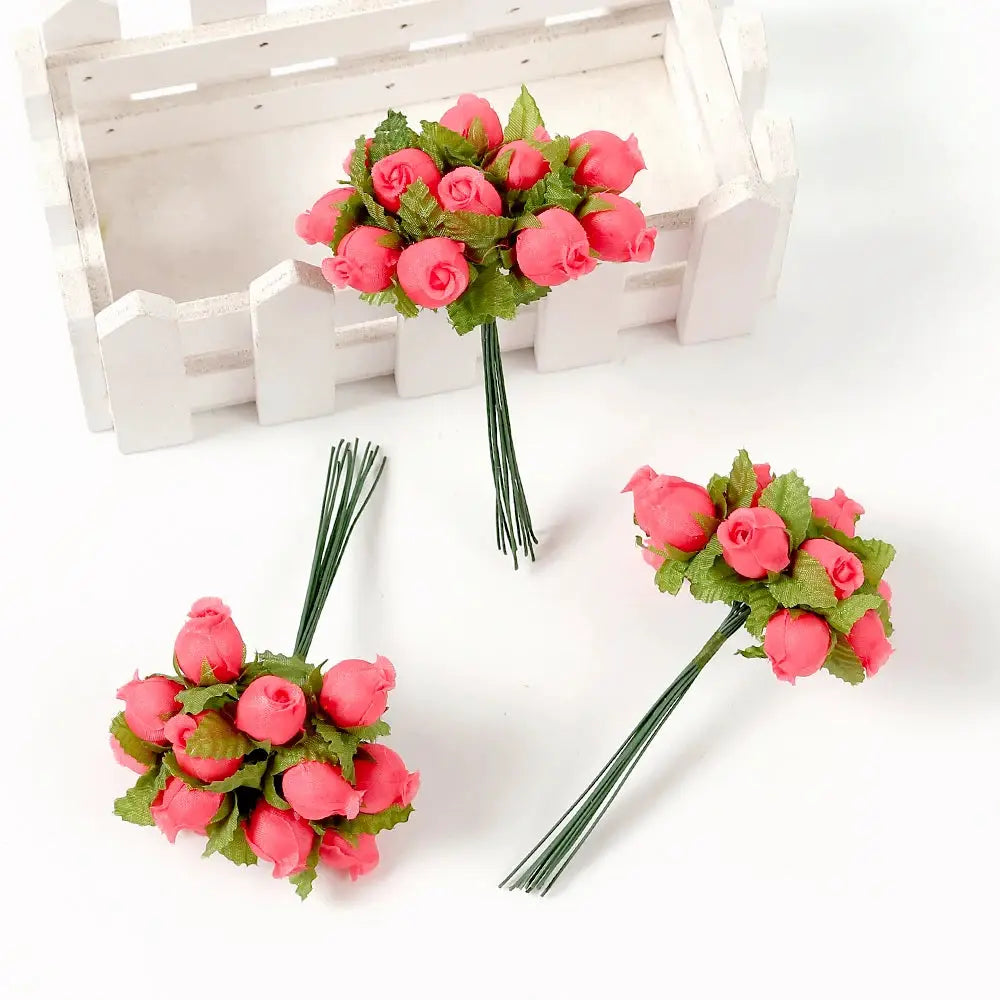 12 Pieces Mini Artificial Rose Bouquet Silk Roses for Home Decor and Wedding Decor Craft Wreath Gift