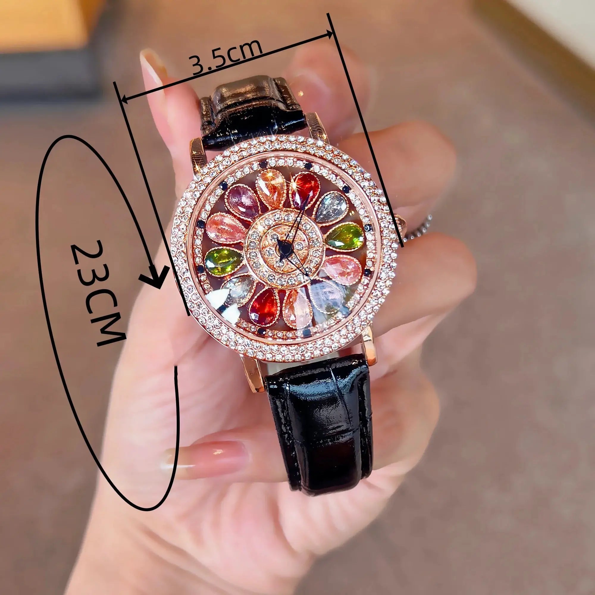 LustreTime Womens Quartz Watch With Colorful Rhinestone Inlay And Alluring Rotatable Dial Durable Construction