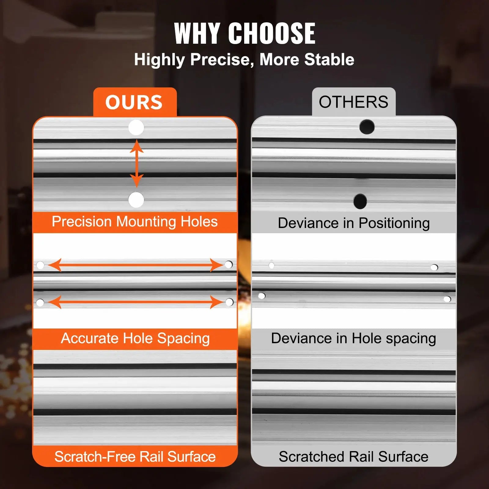 Linear guide rails by Simples Market, 2 pcs with 4 UU bearing blocks; orange vs others rail surface comparison.