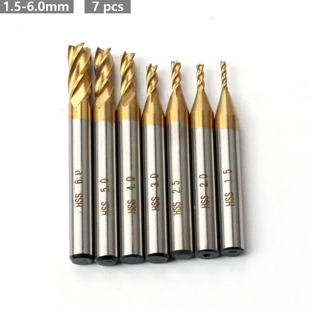 7Pcs 11Pcs Milling Cutters 4 Flute Titanium Coated HSS End Mill Set 1.5 to 10mm CNC Router Bit for Wood Steel Milling