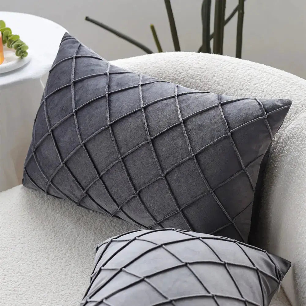 2-piece pillow cover set, 30x50 cm, quilted gray velvet, Simples Market
