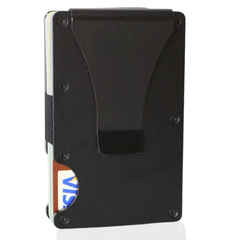 Minimalist RFID-blocking wallet for men, black aluminum with money clip by Simples Market