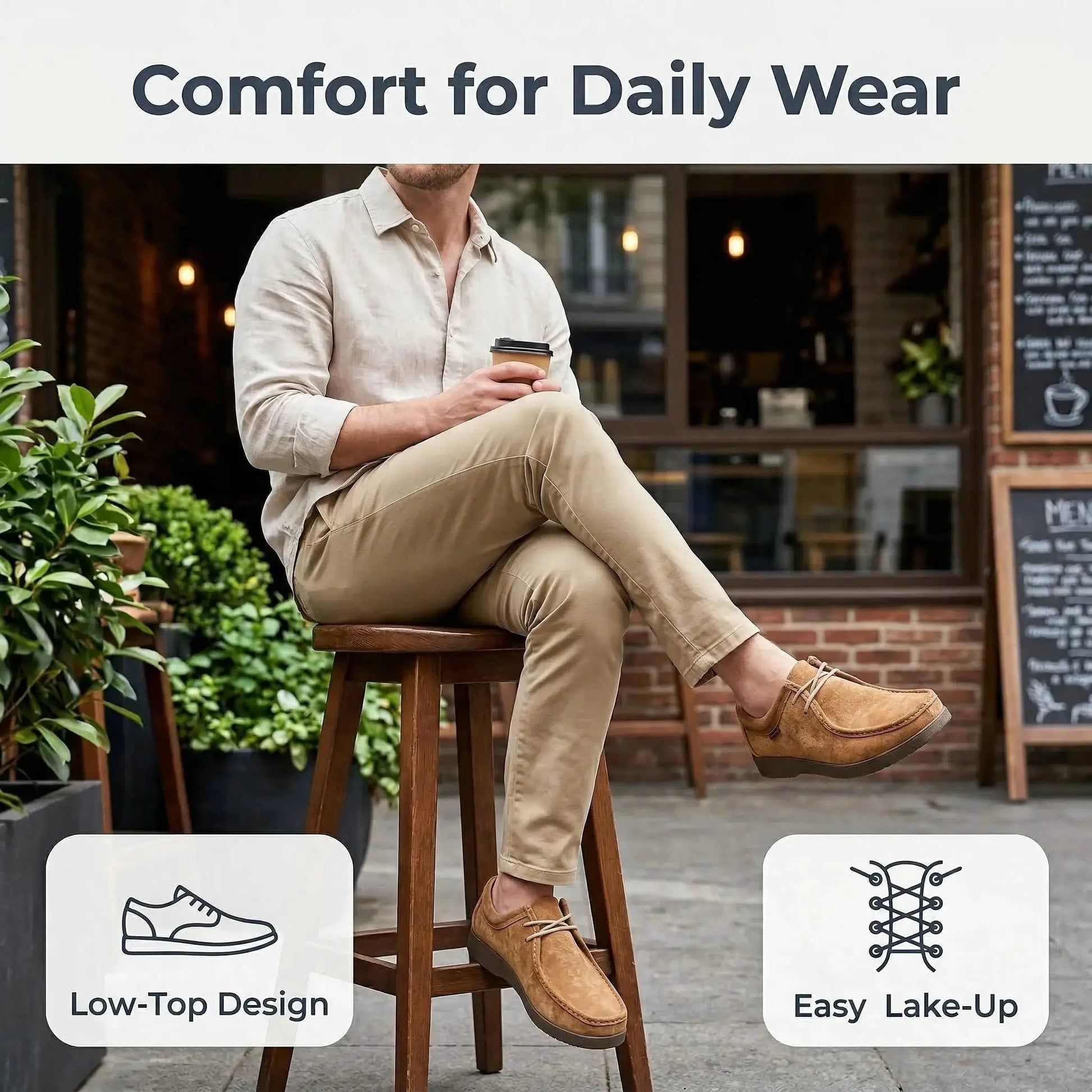 Men's tan suede lace-up loafers by Simples Market; casual dress shoes