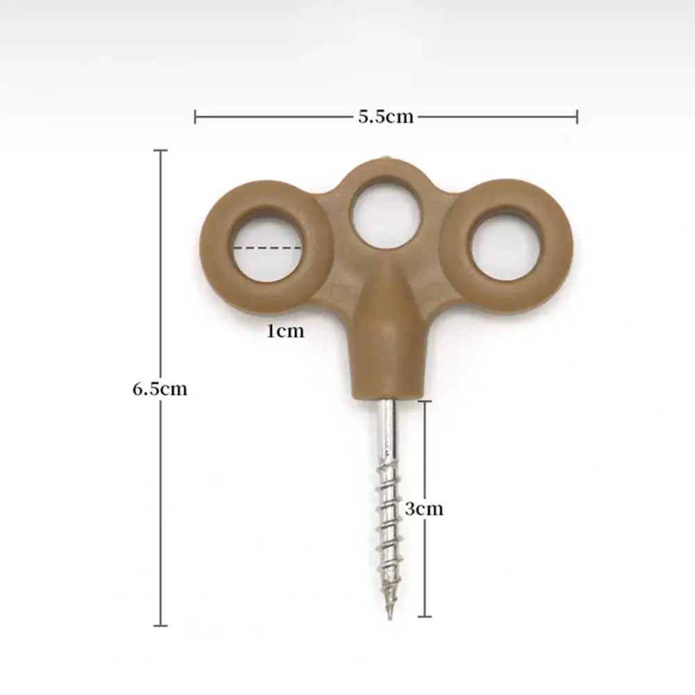 2pc Simples Market ground anchors for camping tents with brown triple-ring head and stainless steel screw