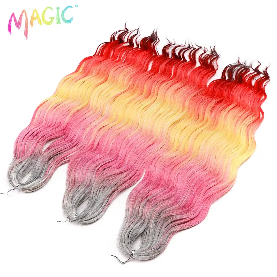 Anna synthetic hair extensions by Simples Market, 3 bundles, 24in ombre blonde to red water-wave braiding hair