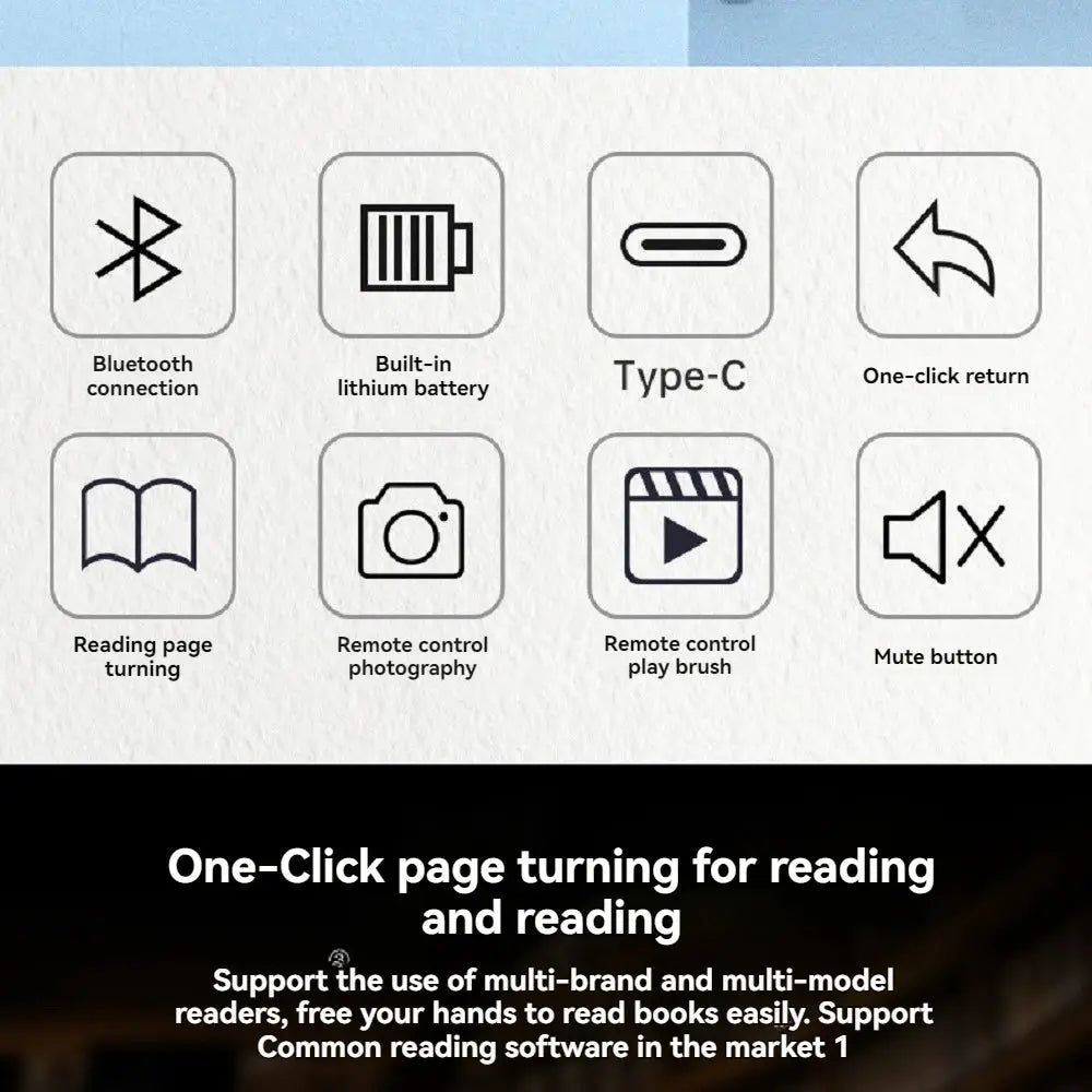 Bluetooth Page Turner Wireless Remote For Ebook Readers And Smartphones With Swipe Video Control