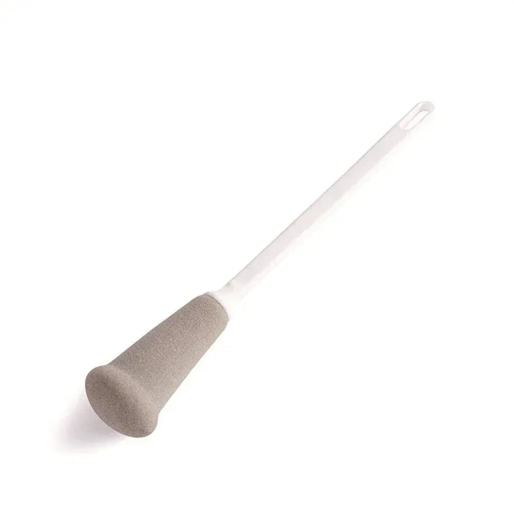 Long-handle sponge bottle brush with beige sponge head and clear plastic handle