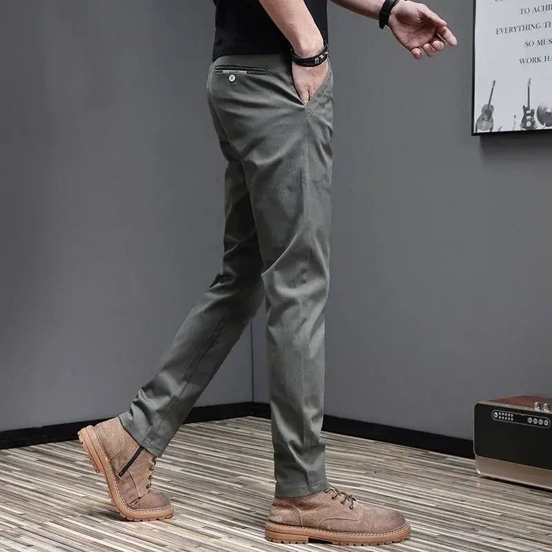 Men's casual pants, gray slim-fit stretch cotton, 97.8% cotton