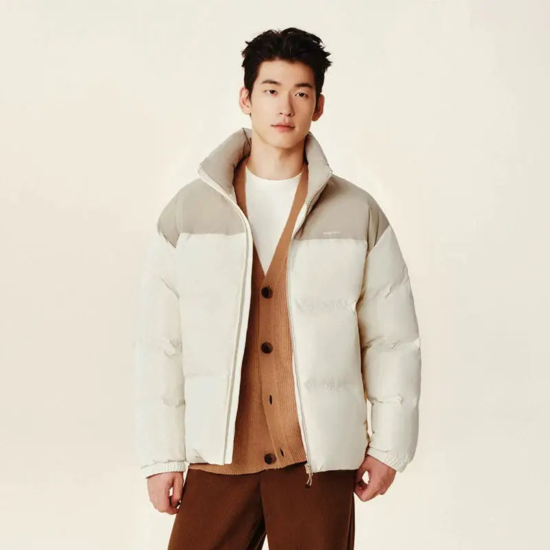 Semir down jacket, two-tone cream and gray puffer coat, unisex winter outerwear